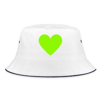 Neon Lime Heart Green Retro - Bucket Hat - white/navy - Front