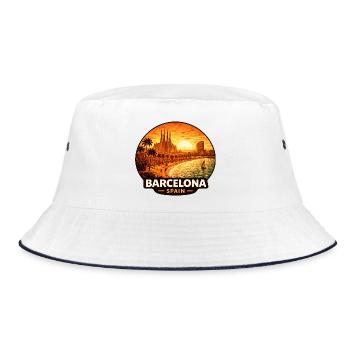 Barcelona Spanien Sunset Skyline - Bucket Hat - Weiß/Navy - Vorne