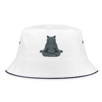 Meditating Gray Cat - Bucket Hat - white/navy - Front
