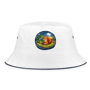 Märchenhörnchen in Glaskugel - Bucket Hat - Weiß/Navy - Vorne