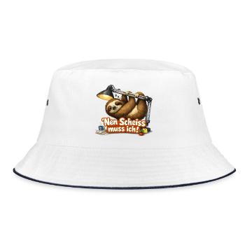 nen Scheiss muss ich frecher Spruch - Bucket Hat - Weiß/Navy - Vorne