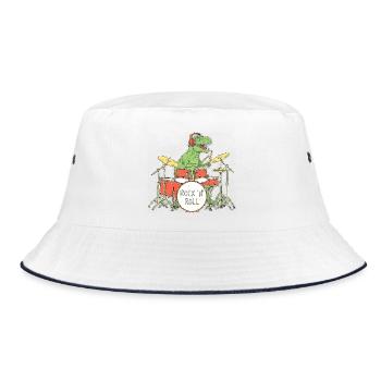 Dino Drummer RocknRoll Illustration - Bucket Hat - white/navy - Front