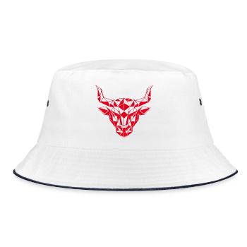 Roter Low-Poly Stierkopf - Bucket Hat - Weiß/Navy - Vorne