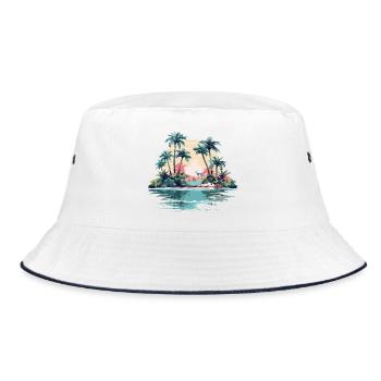 Tropische Insel am Sonnenuntergang - Bucket Hat - Weiß/Navy - Vorne
