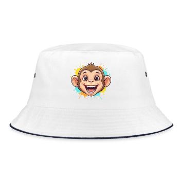 Fröhlicher Affe mit Farbspritzern - Bucket Hat - Weiß/Navy - Vorne