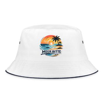 Meer Bitte Sonnenuntergang Strand Urlaub - Bucket Hat - Weiß/Navy - Vorne