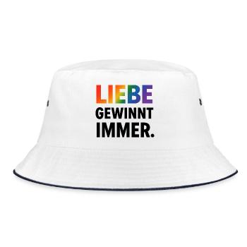 Regenbogen Spruch Liebe Gewinnt Immer - Bucket Hat - Weiß/Navy - Vorne