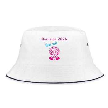 Bachelor 2026: Fast wie Einstein - Bucket Hat - Weiß/Navy - Vorne