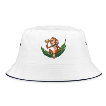 Abenteueraffe mit Fernrohr - Bucket Hat - Weiß/Navy - Vorne