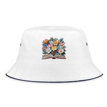 Buch und Blumen - Bucket Hat - Weiß/Navy - Vorne