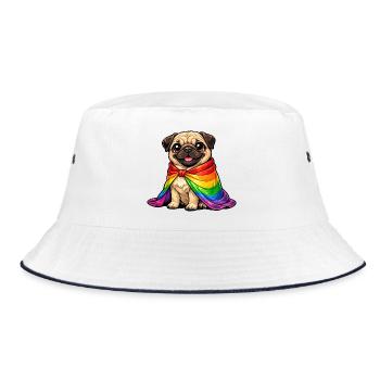 Pug Pride Dog Rainbow Cloak LGBTQ - Bucket Hat - white/navy - Front