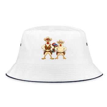 Hahn und Huhn in Wild West - Bucket Hat - Weiß/Navy - Vorne
