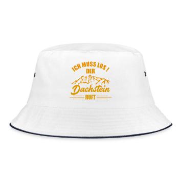 Ich muss  los der Dachstein ruft Goldgelb - Bucket Hat - Weiß/Navy - Vorne