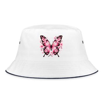 Pink Flower Wings Butterfly - Bucket Hat - white/navy - Front