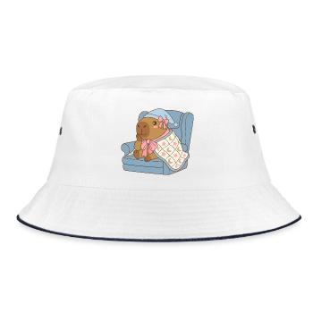 Sleepy Capybara Moonlit Blanket -Pastel Lullaby  - Bucket Hat - white/navy - Front