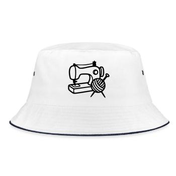 Nähmaschine Wolle Stricken Nähen Handarbeit - Bucket Hat - Weiß/Navy - Vorne