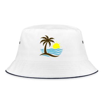 Palm Tree Beach Sea - Bucket Hat - white/navy - Front