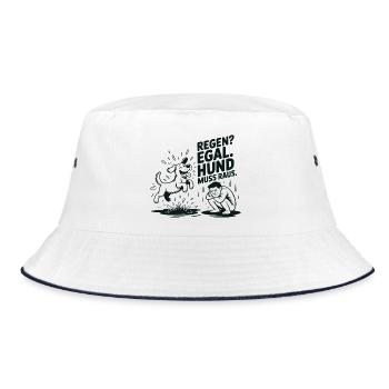 Regen? Egal. Hund muss raus. - Bucket Hat - Weiß/Navy - Vorne