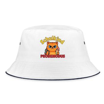 Schulkatze im Problemmodus - Bucket Hat - Weiß/Navy - Vorne