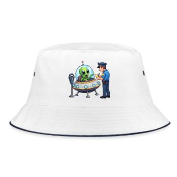 Extraterrestrial in UFO bureaucracy scene - Bucket Hat - white/navy - Front