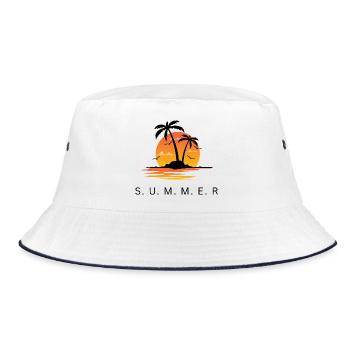 Sonnenuntergang Inselpalmen Silhouette Summer - Bucket Hat - Weiß/Navy - Vorne