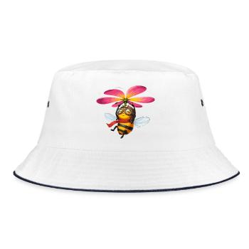 Steampunk Biene mit Blütenpropeller - Bucket Hat - Weiß/Navy - Vorne