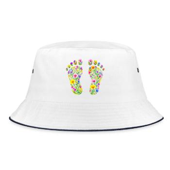 Baby Füße aus Blumen- personalisierbar - Bucket Hat - Weiß/Navy - Vorne