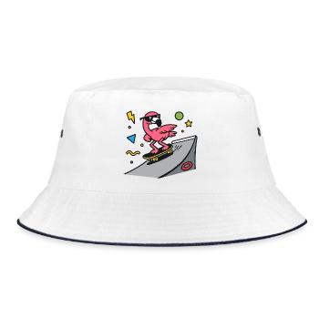 Flamingo skater on ramp board - Bucket Hat - white/navy - Front