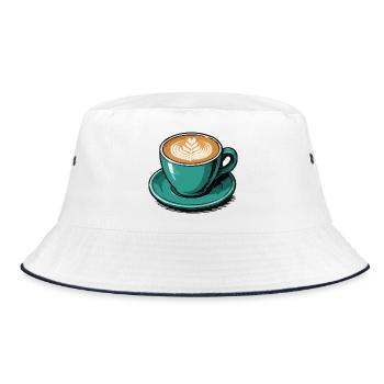 Teal Latte Art Kaffeetasse - Bucket Hat - Weiß/Navy - Vorne
