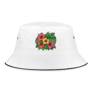 Bouquet d'Hibiscus Tropical & Tatouage Tribal - Bob - blanc/marine - Devant