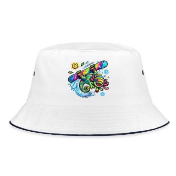 Regenbogen-Chamä Surfboard - Bucket Hat - Weiß/Navy - Vorne