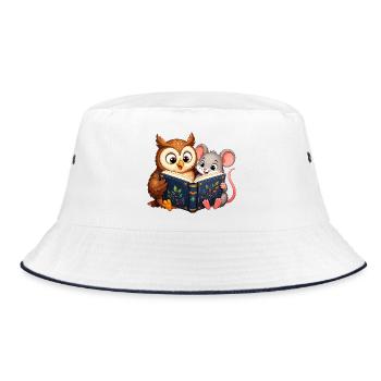 Reading Evening Owl and Mouse - Bucket Hat - white/navy - Front
