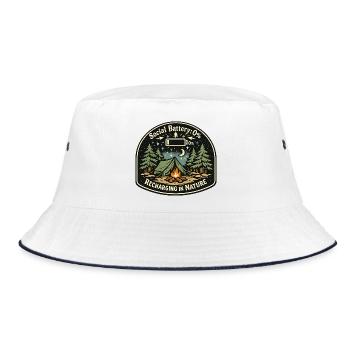 Social Battery 0% Recharging in Nature - Bucket Hat - white/navy - Front