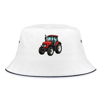 Roter Traktor Cartoon Design - Bucket Hat - Weiß/Navy - Vorne
