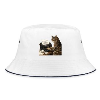 Romanautor Cat - Bucket Hat - Weiß/Navy - Vorne