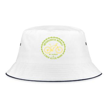 Alten Mann und Fahrrad: Unterschätzen verboten - Bucket Hat - Weiß/Navy - Vorne