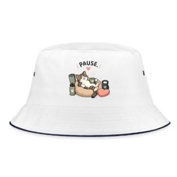 Cat Break: Coffee Break in a Basket - Bucket Hat - white/navy - Front