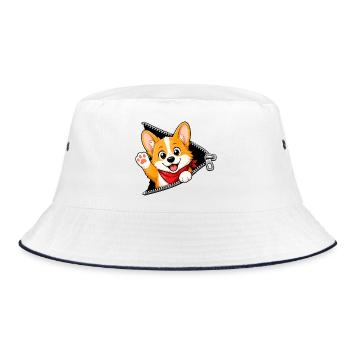 Corgi Dog Zipper - Bucket Hat - white/navy - Front