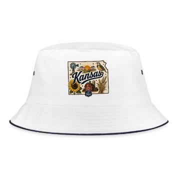 Autocollant de voyage vintage Kansas Sunflower State - Bob - blanc/marine - Devant