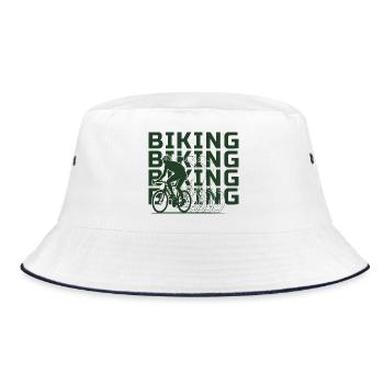 Biking Green Stacked Lettering Cyclist Motion Art - Bucket Hat - Weiß/Navy - Vorne