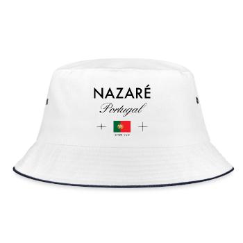 Nazare Portugal Koordinaten Reise Souvenir - Bucket Hat - Weiß/Navy - Vorne