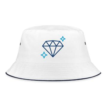 Blue Diamond Gem Icon Symbol Illustration Design - Bucket Hat - white/navy - Front