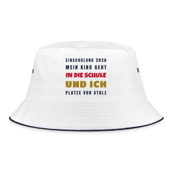 Einschulung 2026 Ich platze vor Stolz - Papa - Bucket Hat - Weiß/Navy - Vorne