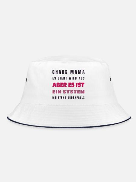Chaos Mama Es ist ein System - Lustig Geschenk - Bucket Hat - Weiß/Navy - Vorne