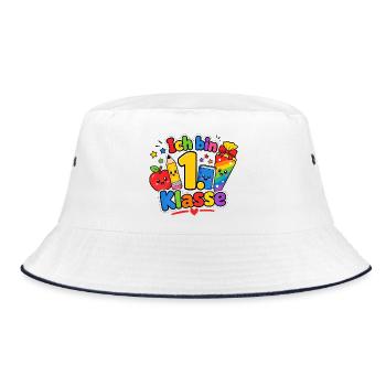 1. Klasse Schulkind Schulanfang - Bucket Hat - Weiß/Navy - Vorne