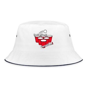 Bierpong , Beerpong , Getroffen? Gesoffen! - Bucket Hat - Weiß/Navy - Vorne