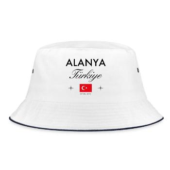Alanya Türkei Koordinaten Reise Souvenir - Bucket Hat - Weiß/Navy - Vorne