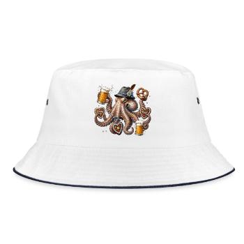 Krake mit Bier Brezel und Trachtenhut - Bucket Hat - Weiß/Navy - Vorne