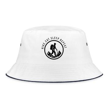 Hike.Eat.Sleep.Repeat. Mountain Hiker Logo - Bucket Hat - white/navy - Front
