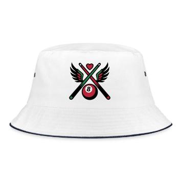Billard Queue Acht Logo - Bucket Hat - Weiß/Navy - Vorne